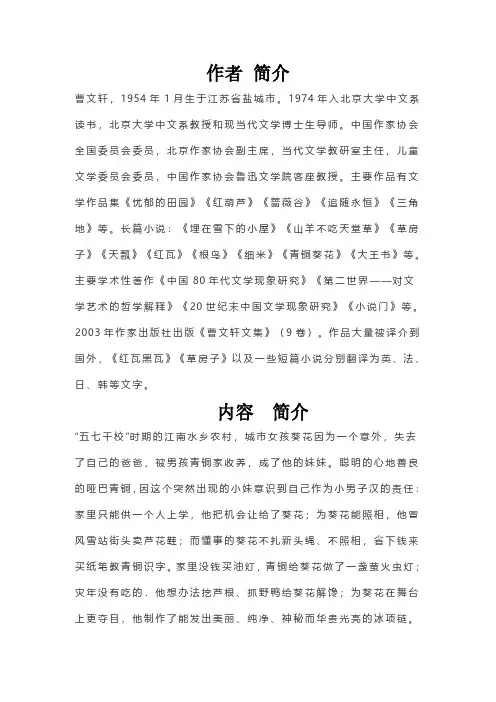 《青铜葵花》导读、人物介绍、主题思想