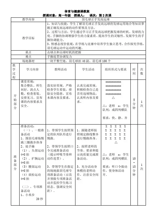 正手发高远球羽毛球教案