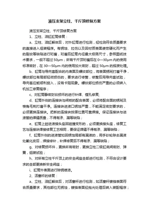 液压支架立柱、千斤顶修复方案