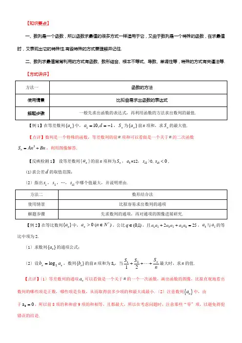 第40讲 数列最值的求法高中数学常见题型解法归纳反馈训练及详细解析