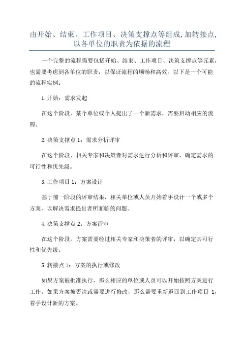 由开始、结束、工作项目、决策支撑点等组成,加转接点,以各单位的职责为依据的流程