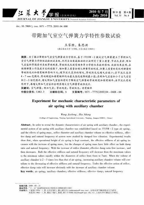 带附加气室空气弹簧力学特性参数试验