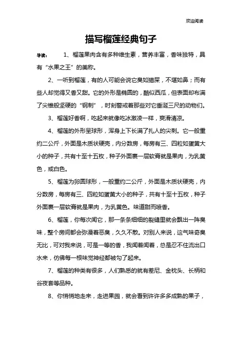 描写榴莲经典句子