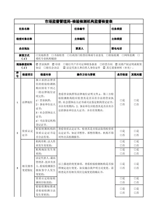 浙江省双随机一公开检验机构监督检查用现场检查表(空白)