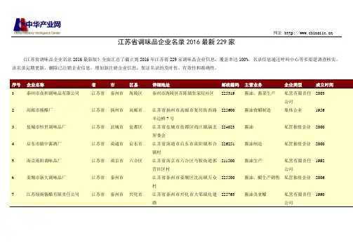 江苏省调味品企业名录229家