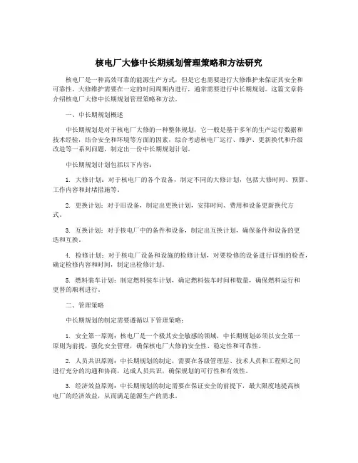 核电厂大修中长期规划管理策略和方法研究