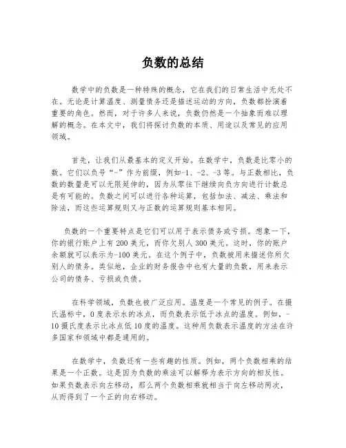 负数的总结