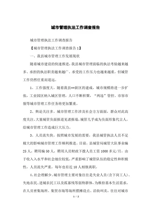 城市管理执法工作调查报告