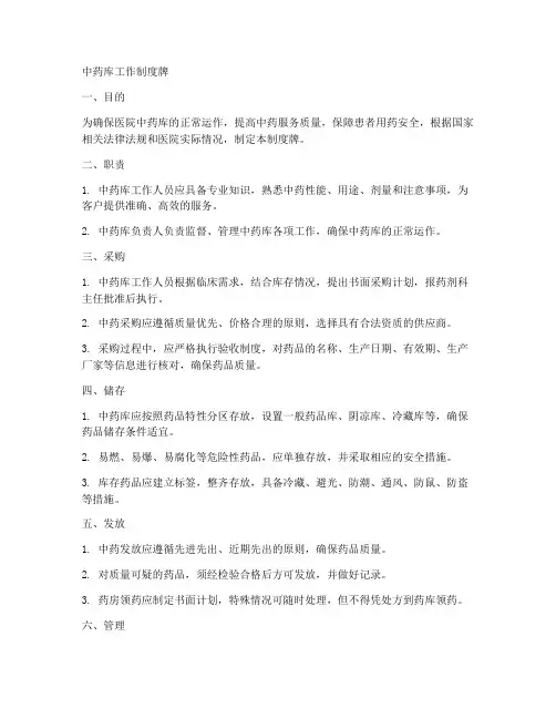 中药库工作制度牌