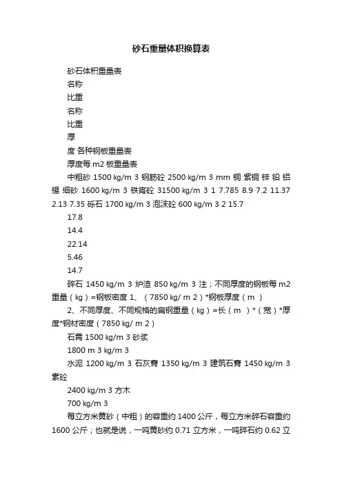 砂石重量体积换算表