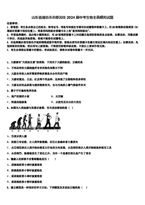 山东省潍坊市市级名校2024届中考生物全真模拟试题含解析