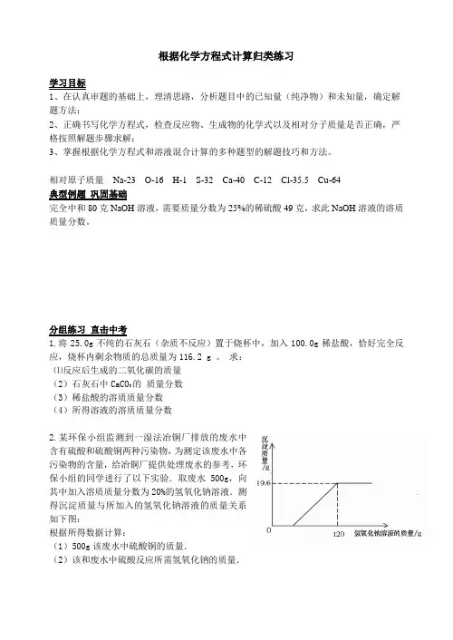 根据化学方程式计算题归类练1