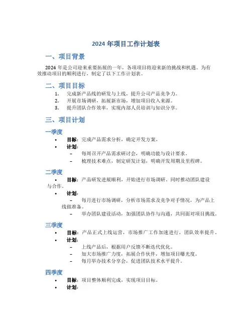 2024年项目工作计划表