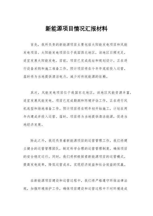 新能源项目情况汇报材料