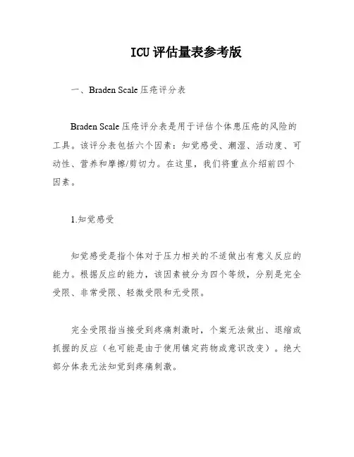 ICU评估量表参考版