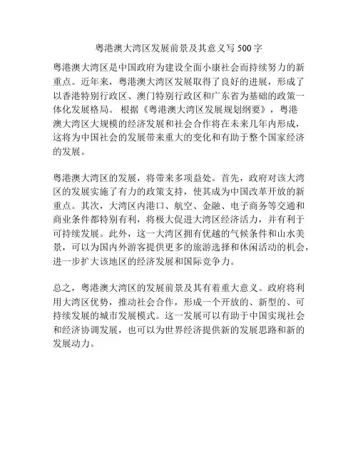 粤港澳大湾区发展前景及其意义写500字