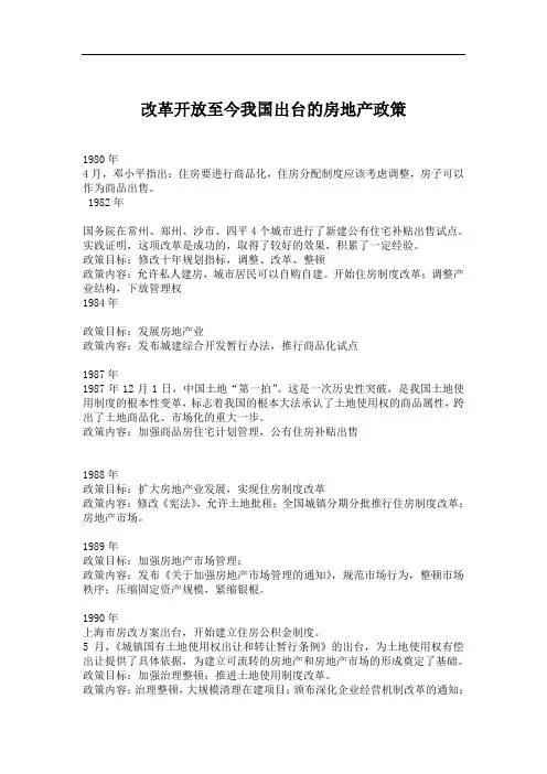 改革开放至今我国出台的房地产政策