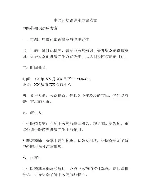 中医药知识讲座方案范文
