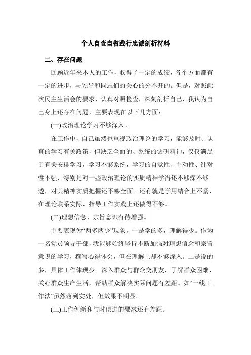 个人自查自省践行忠诚剖析材料