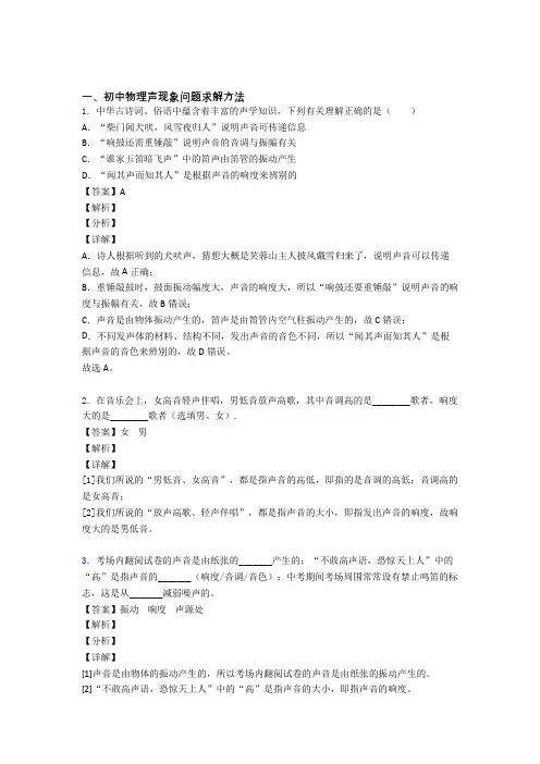 物理一模试题分类汇编——声现象问题求解综合附答案