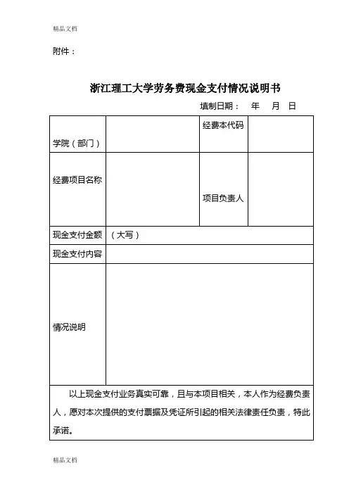 劳务费现金支付情况说明书教学内容