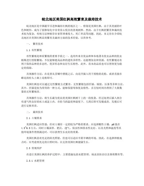 皖北地区美国红枫高效繁育及栽培技术