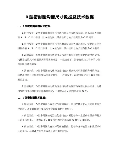 O型密封圈沟槽尺寸数据及技术数据