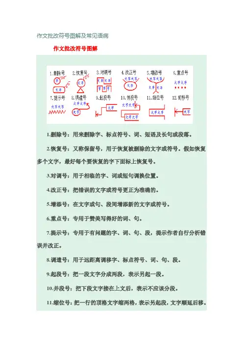 作文批改符号图解及常见语病