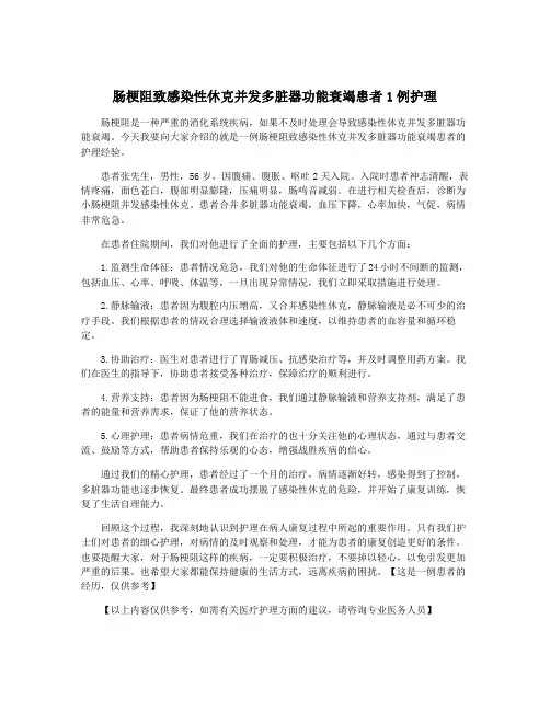 肠梗阻致感染性休克并发多脏器功能衰竭患者1例护理
