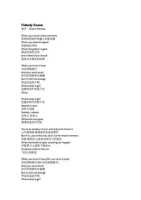 Nobody Knows-中英文对照歌词