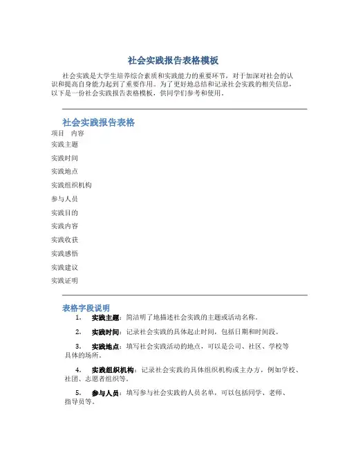 社会实践报告表格模板