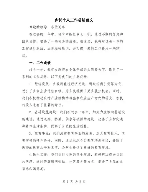 乡长个人工作总结范文