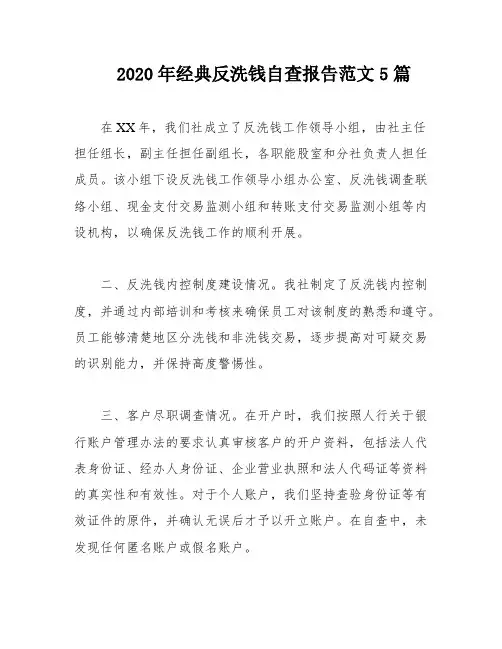 2020年经典反洗钱自查报告范文5篇