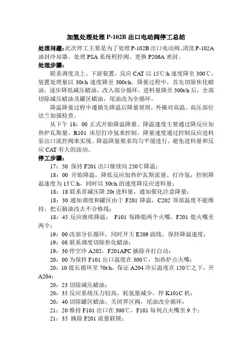 加氢处理3月1日停工总结