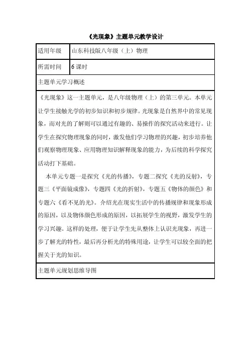 初中物理《光现象》单元教学设计以及思维导图4