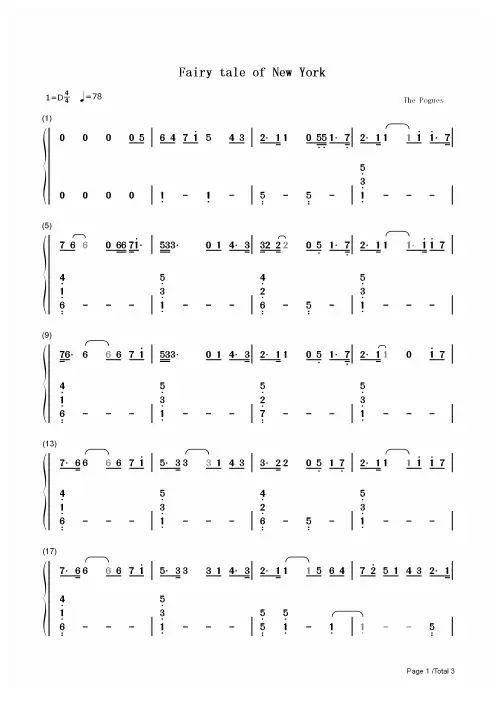 钢琴谱 Fairytale of New York-圣诞歌曲 双手简谱_共3张(全)