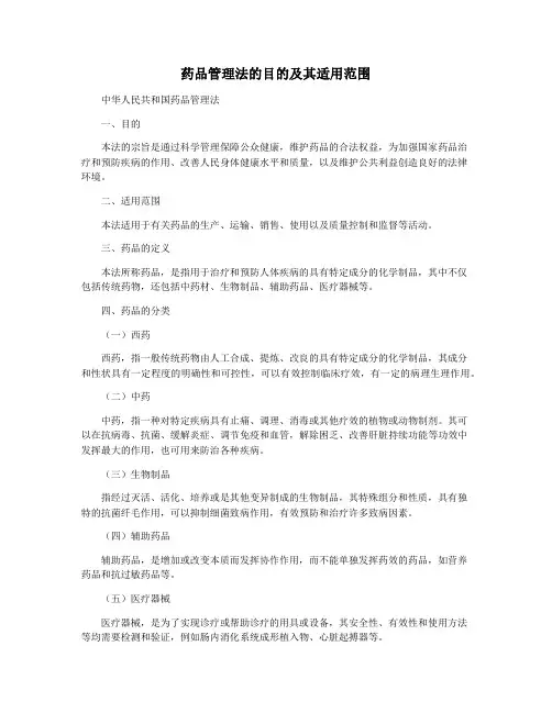药品管理法的目的及其适用范围