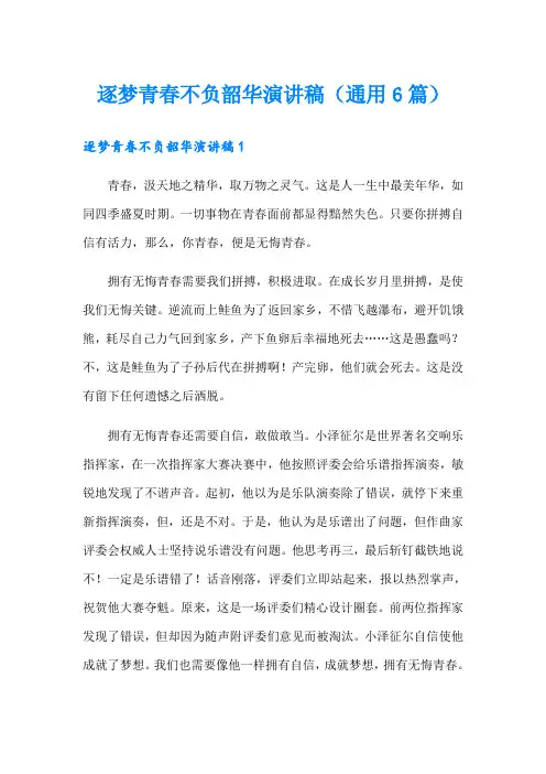 逐梦青春不负韶华演讲稿(通用6篇)