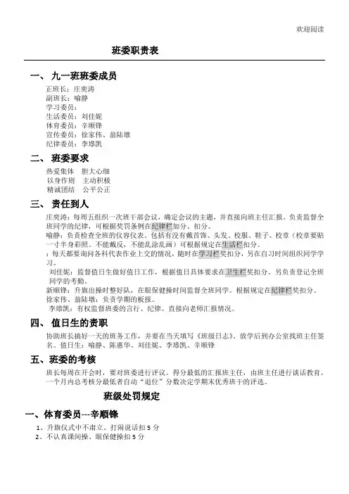 班委职责表格模板