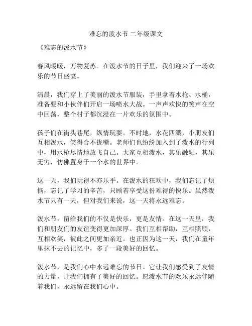 难忘的泼水节 二年级课文