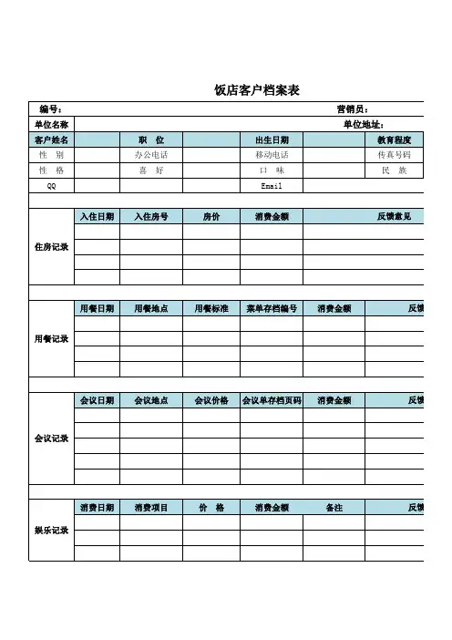 酒店客户档案登记表