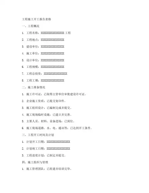 工程施工开工报告表格
