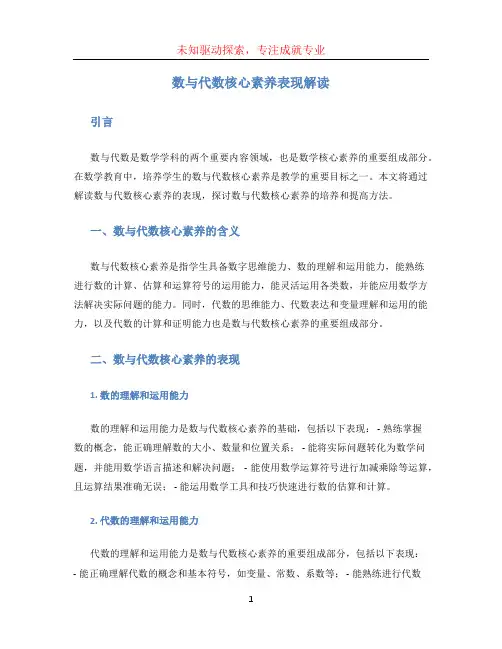 数与代数核心素养表现解读