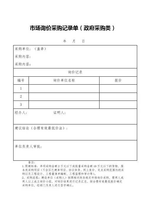 市场询价采购记录单(政府采购类)