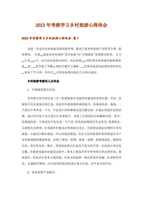 2023年考察学习乡村旅游心得体会