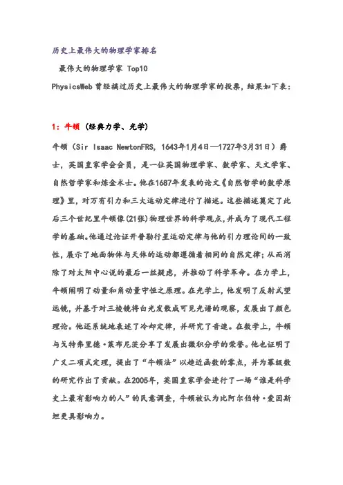 历史上最伟大的物理学家排名