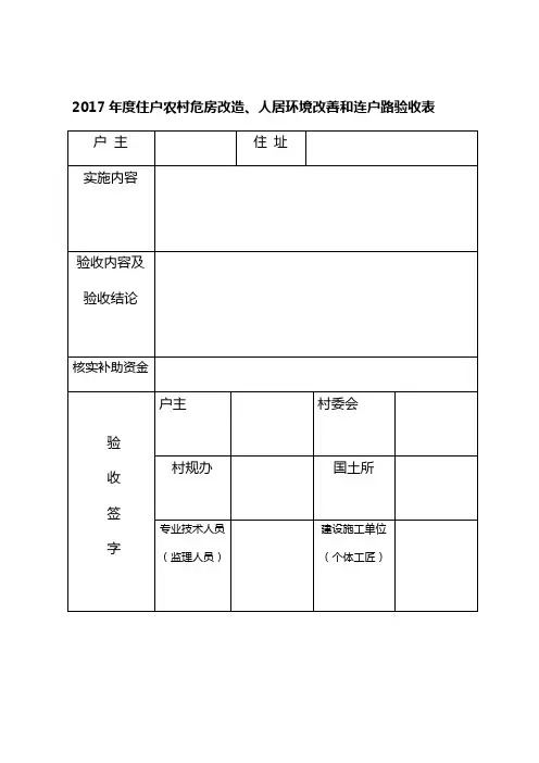 2017年度住户农村危房改造人居环境改善和连户路验收表