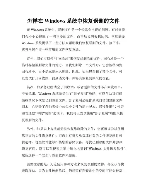 怎样在Windows系统中恢复误删的文件