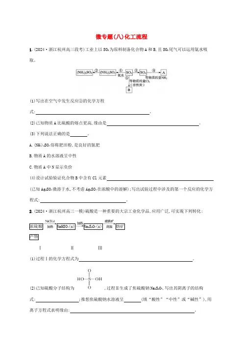 适用于新高考新教材浙江专版2025届高考化学一轮总复习第4章非金属及其化合物微专题八化工流程新人教版