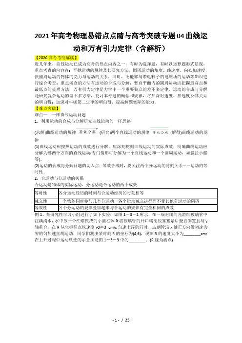 2021年高考物理易错点点睛与高考突破专题04曲线运动和万有引力定律(含解析)
